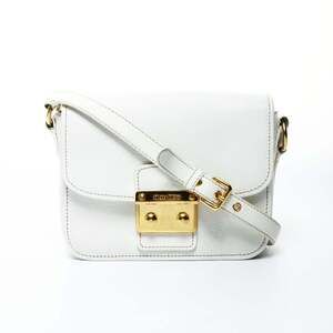 Miu Miu Miu Leather Madras Padlock Shoulder Bag in White